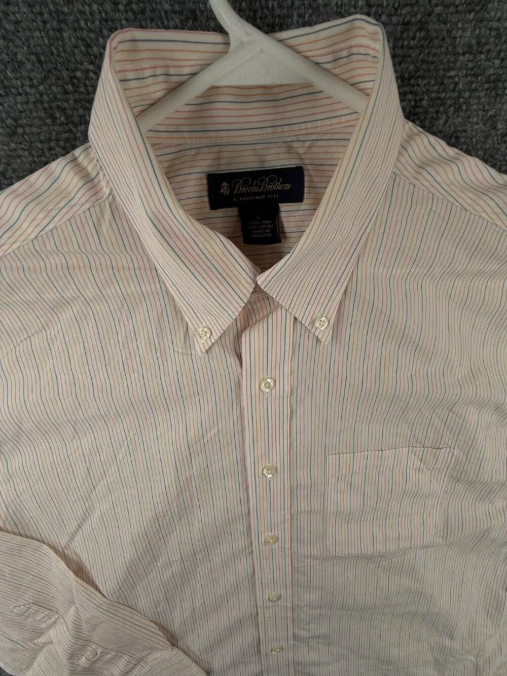 Brooks Brothers Non Iron Long Sleeve Button Up Shirt Striped Pink Orange Large